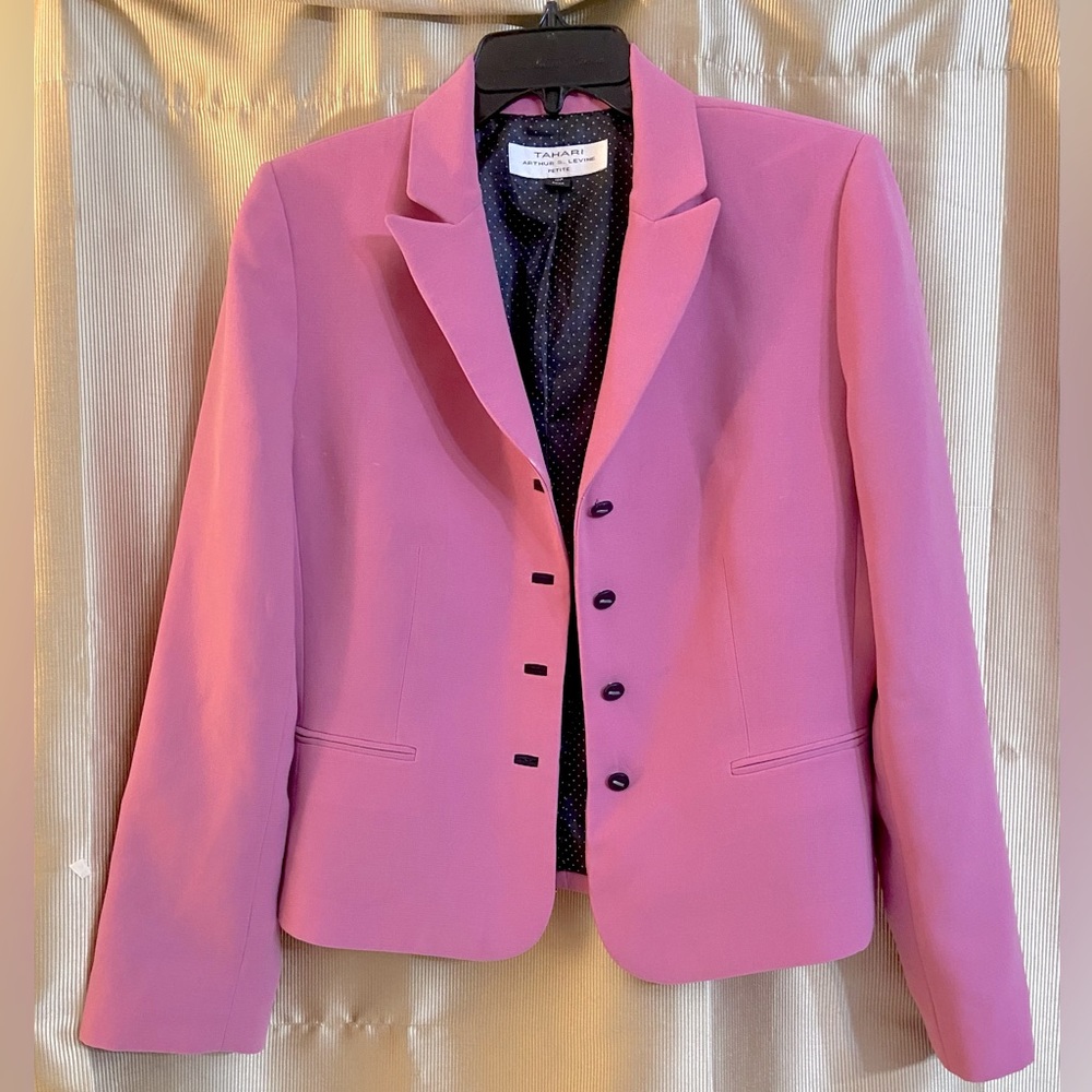 Cute Pink Blazer. 4 Front Buttons. Inside Lining Polka Dots.